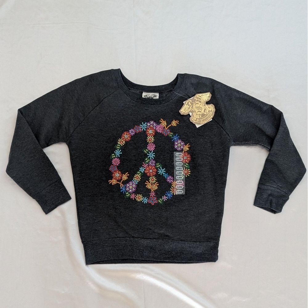 New‎ Signorelli Girl's Long Sleeve Peace Sign Textured Rhinestone Shirt XL (14)